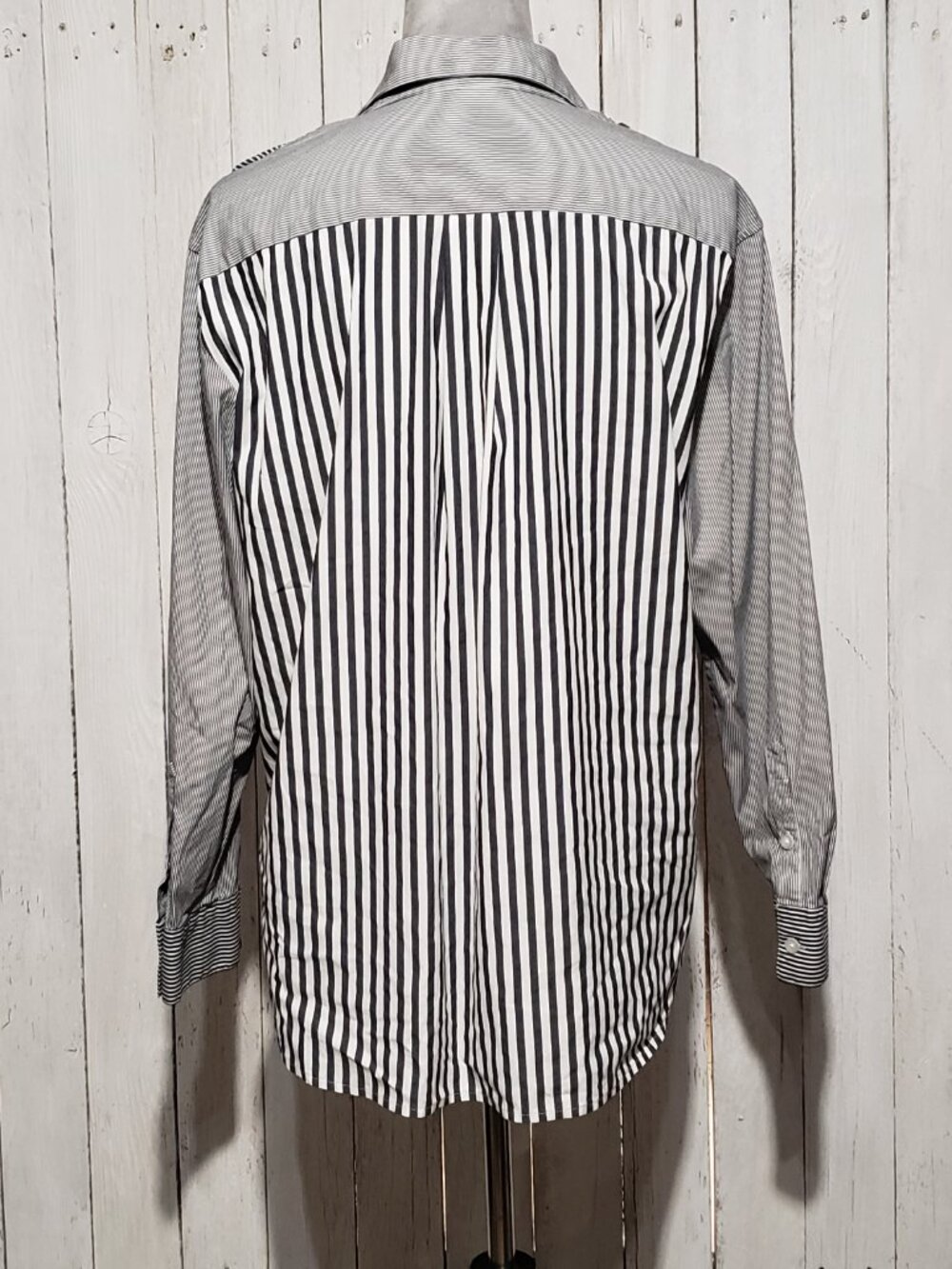 DKNY Patchwork Mix Print Top L Office Preppy Monochrome Witchy Goth Alt Moody LS - Picture 5 of 8